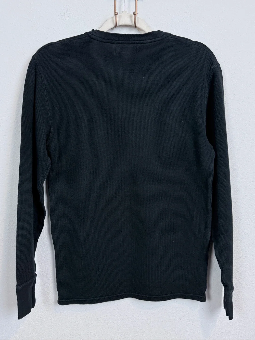 Polo Ralph Lauren Black Long-Sleeve Waffle Crew with Red Pony S